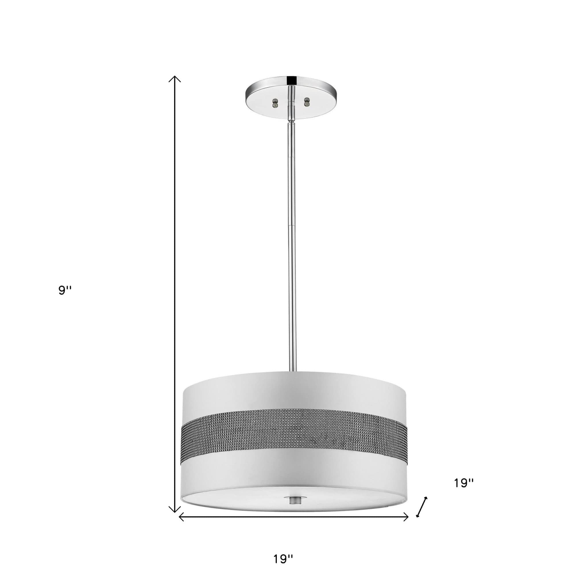 Harmony 3-Light Metallic Silver Pendant With Crystal Studded Platinum Sheen Shade - Homeroots