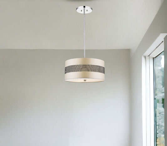Harmony 3-Light Metallic Silver Pendant With Crystal Studded Platinum Sheen Shade - Homeroots