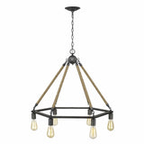 Brown and Black Six Light Metal Dimmable Chandelier - Homeroots