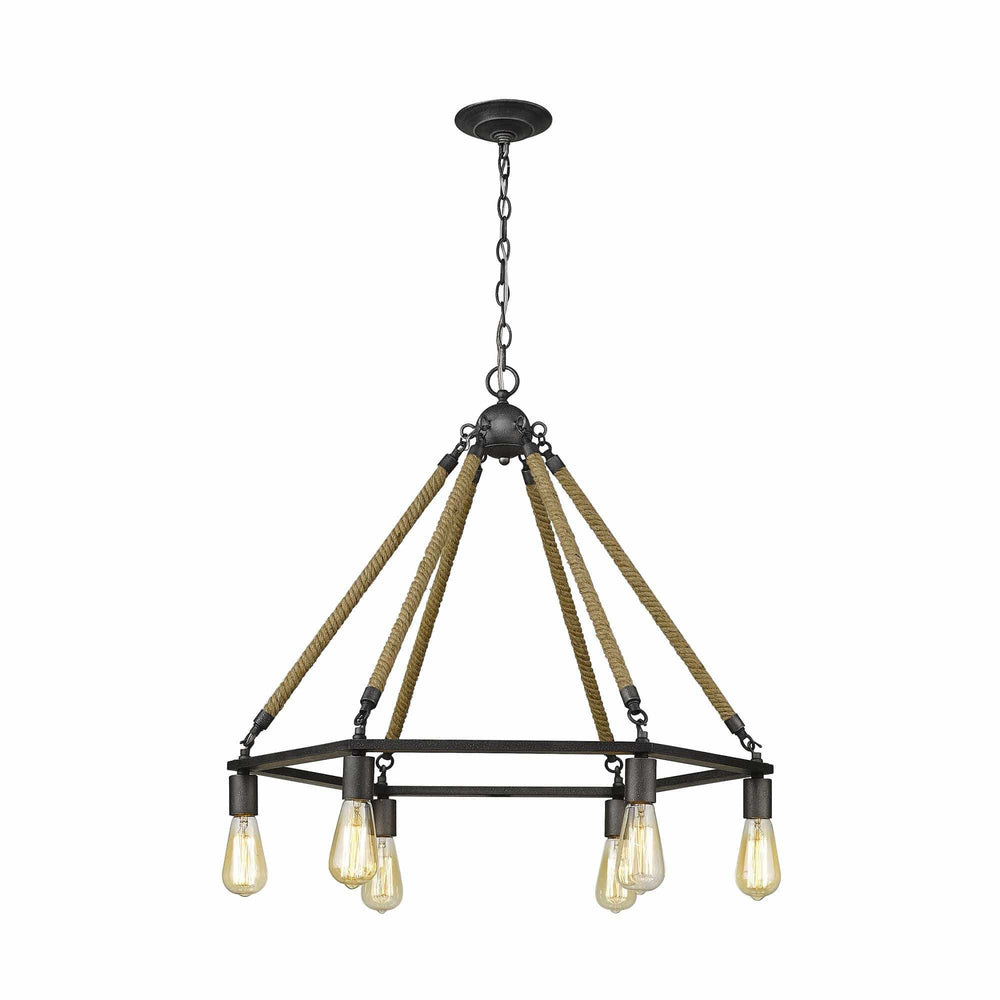 Brown and Black Six Light Metal Dimmable Chandelier - Homeroots - Flyclothing LLC