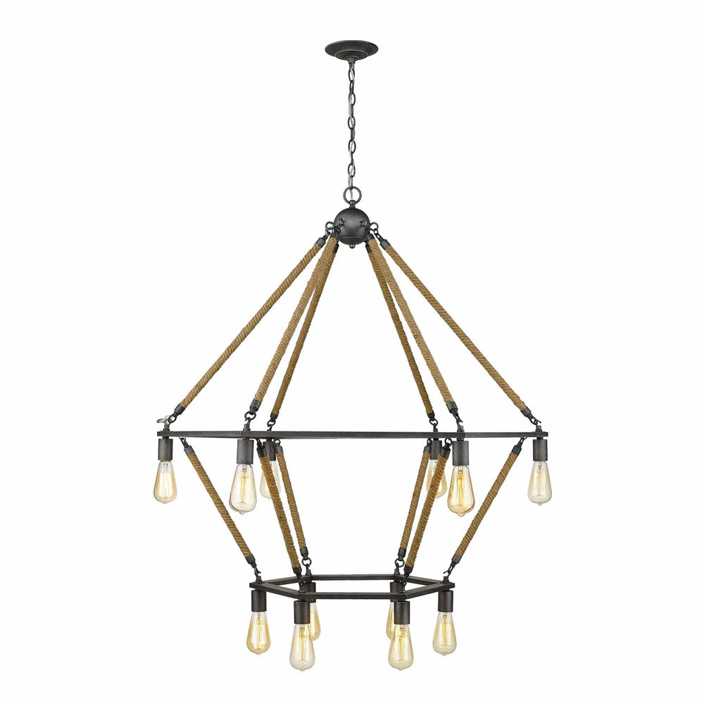 Brown and Black Twelve Light Metal Dimmable Chandelier - Homeroots - Flyclothing LLC