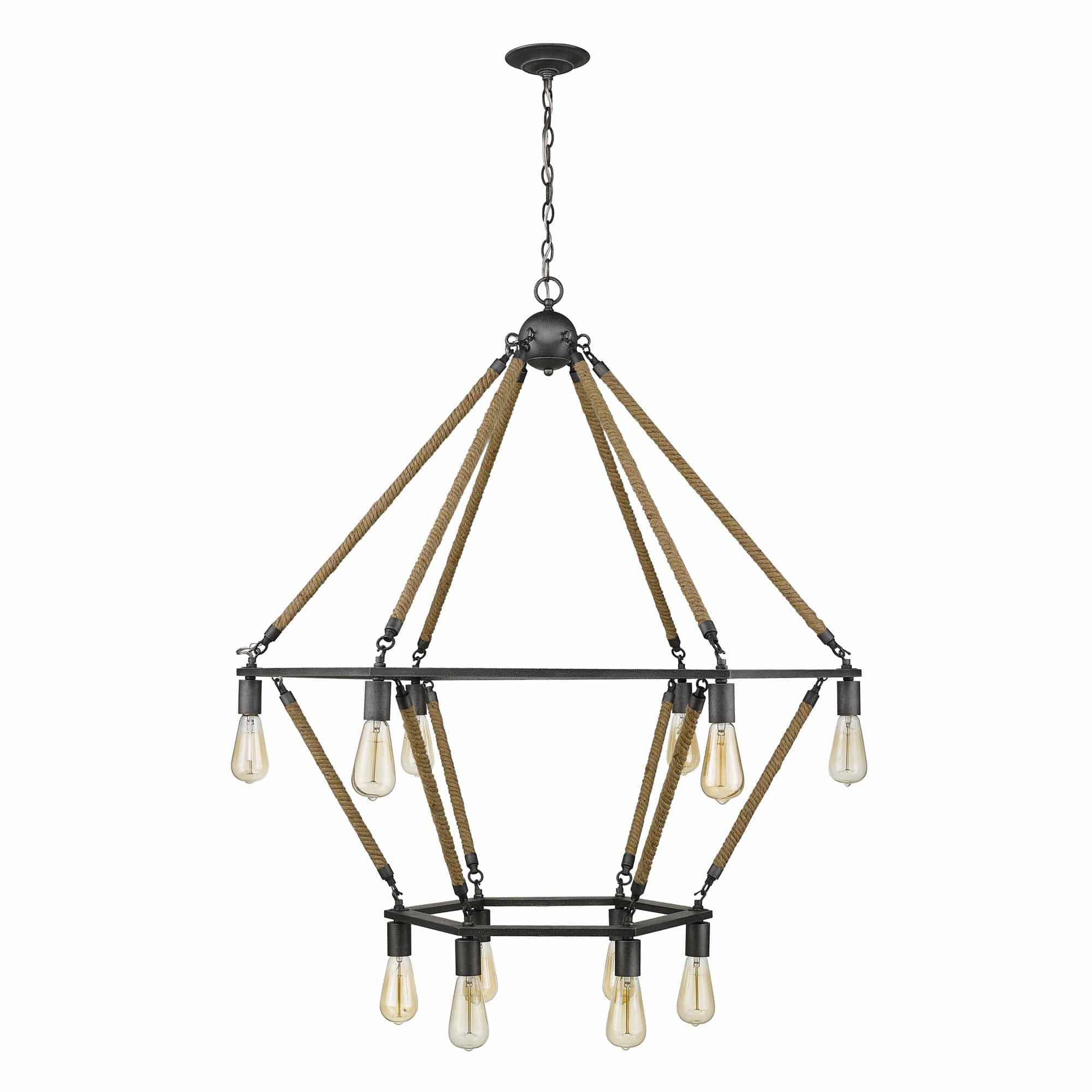 Brown and Black Twelve Light Metal Dimmable Chandelier - Homeroots