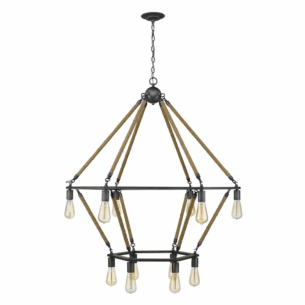 Brown and Black Twelve Light Metal Dimmable Chandelier - Homeroots - Flyclothing LLC