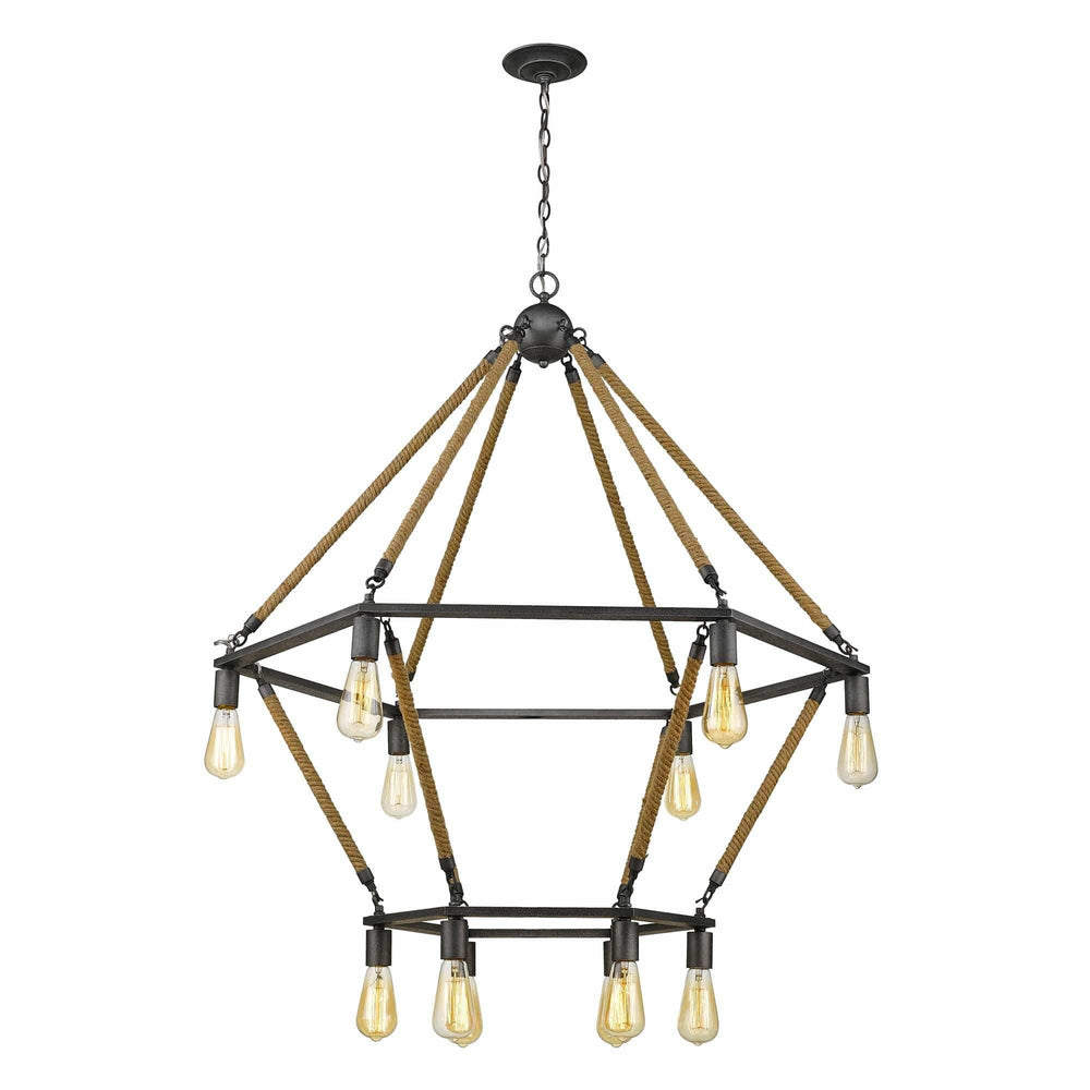 Brown and Black Twelve Light Metal Dimmable Chandelier - Homeroots - Flyclothing LLC