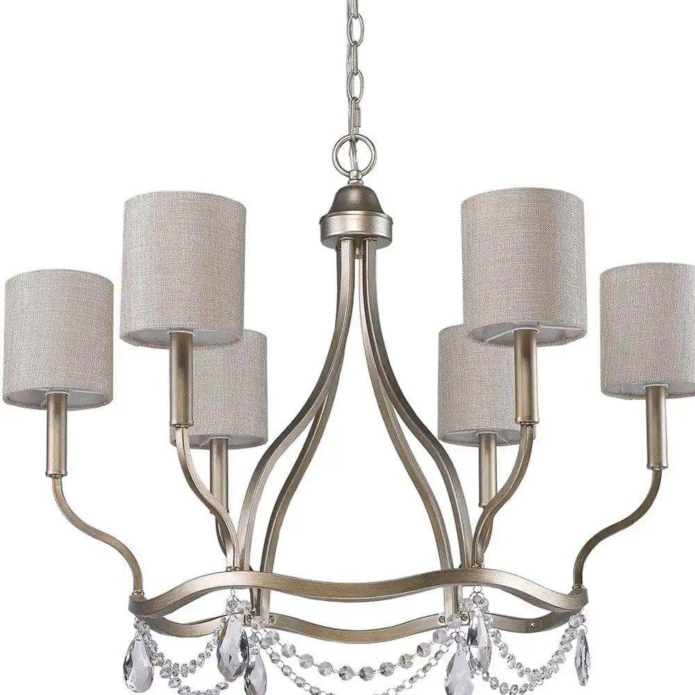Gold Candle Style Six Light Metal Dimmable Chandelier With White Shades - Homeroots - Flyclothing LLC