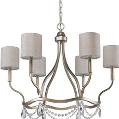 Gold Candle Style Six Light Metal Dimmable Chandelier With White Shades - Homeroots