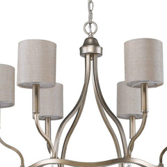 Gold Candle Style Six Light Metal Dimmable Chandelier With White Shades - Homeroots