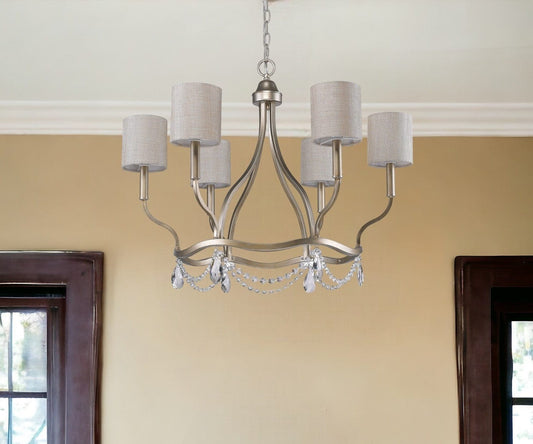 Gold Candle Style Six Light Metal Dimmable Chandelier With White Shades - Homeroots