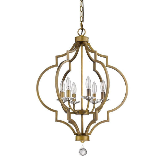 Gold and White Candle Style Six Light Metal Dimmable Chandelier - Homeroots