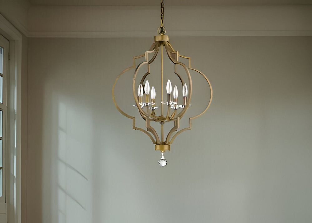 Gold and White Candle Style Six Light Metal Dimmable Chandelier - Homeroots