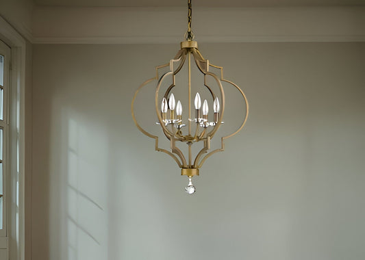 Gold and White Candle Style Six Light Metal Dimmable Chandelier - Homeroots
