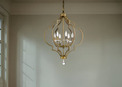 Gold and White Candle Style Six Light Metal Dimmable Chandelier - Homeroots