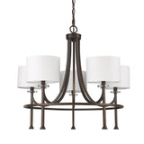 Brown Candle Style Five Light Metal and Crystals Dimmable Chandelier With White Shades - Homeroots