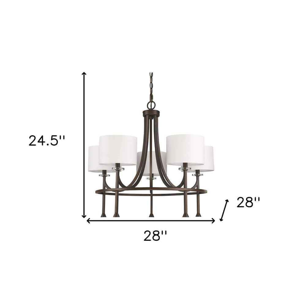 Brown Candle Style Five Light Metal and Crystals Dimmable Chandelier With White Shades - Homeroots - Flyclothing LLC