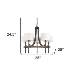 Brown Candle Style Five Light Metal and Crystals Dimmable Chandelier With White Shades - Homeroots