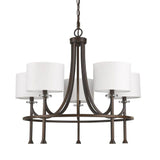 Brown Candle Style Five Light Metal and Crystals Dimmable Chandelier With White Shades - Homeroots