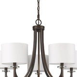 Brown Candle Style Five Light Metal and Crystals Dimmable Chandelier With White Shades - Homeroots