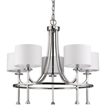 Silver Candle Style Five Light Metal and Crystals Dimmable Chandelier With White Shades - Homeroots