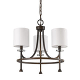 Bronze Candle Style Three Light Metal Dimmable Chandelier With White Shades - Homeroots
