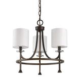 Bronze Candle Style Three Light Metal Dimmable Chandelier With White Shades - Homeroots