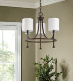 Bronze Candle Style Three Light Metal Dimmable Chandelier With White Shades - Homeroots