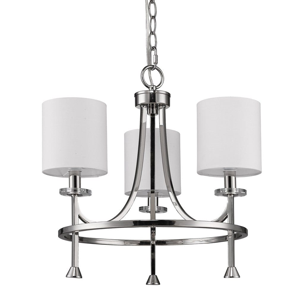 Silver Candle Style Three Light Metal Dimmable Chandelier With White Shades - Homeroots