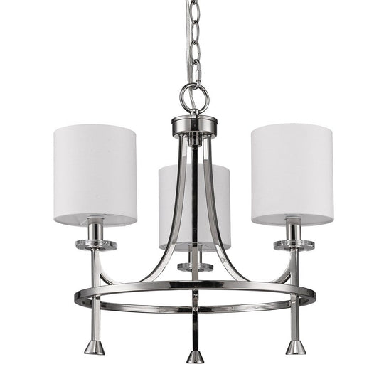 Silver Candle Style Three Light Metal Dimmable Chandelier With White Shades - Homeroots