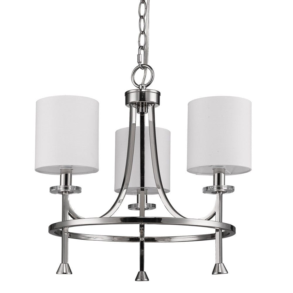 Silver Candle Style Three Light Metal Dimmable Chandelier With White Shades - Homeroots