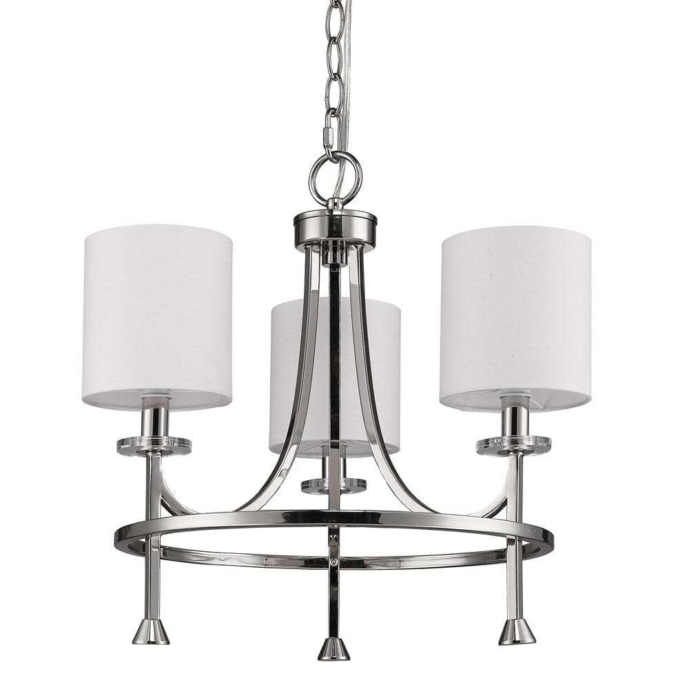 Silver Candle Style Three Light Metal Dimmable Chandelier With White Shades - Homeroots - Flyclothing LLC