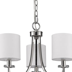 Silver Candle Style Three Light Metal Dimmable Chandelier With White Shades - Homeroots