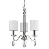 Silver Candle Style Three Light Metal and Crystals Dimmable Chandelier With White Shades - Homeroots