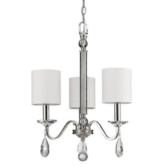 Silver Candle Style Three Light Metal and Crystals Dimmable Chandelier With White Shades - Homeroots