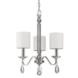 Silver Candle Style Three Light Metal and Crystals Dimmable Chandelier With White Shades - Homeroots