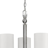 Silver Candle Style Three Light Metal and Crystals Dimmable Chandelier With White Shades - Homeroots