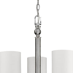 Silver Candle Style Three Light Metal and Crystals Dimmable Chandelier With White Shades - Homeroots