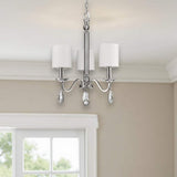 Silver Candle Style Three Light Metal and Crystals Dimmable Chandelier With White Shades - Homeroots - Flyclothing LLC