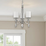 Silver Candle Style Three Light Metal and Crystals Dimmable Chandelier With White Shades - Homeroots