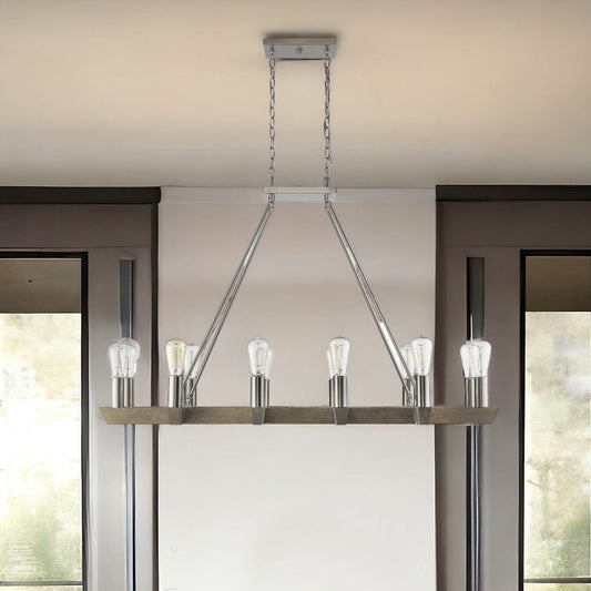 Silver Kitchen Island Twelve Light Metal Dimmable Chandelier - Homeroots