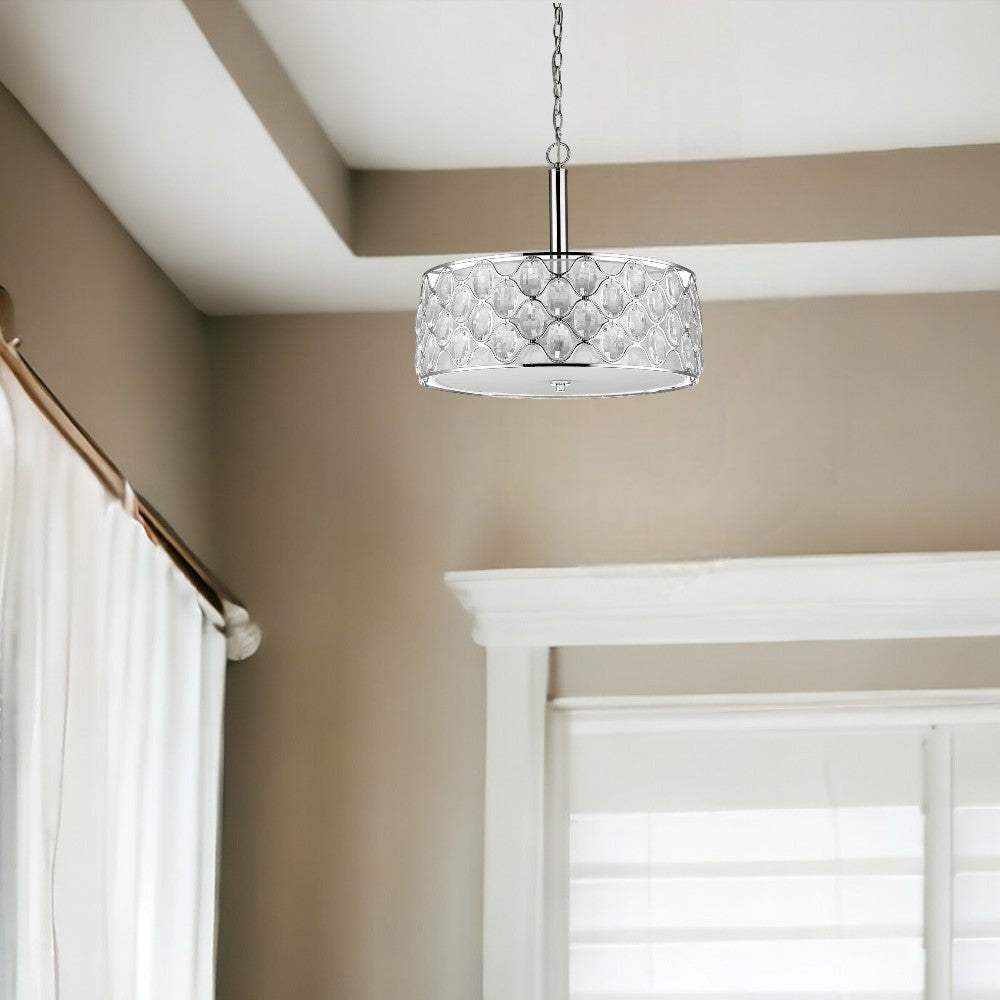 Isabella 4-Light Polished Nickel Drum Pendant With Crystal Accents - Homeroots - Flyclothing LLC