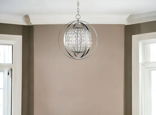 Olivia 1-Light Polished Nickel Crystal Globe Pendant - Homeroots