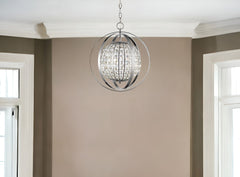 Olivia 1-Light Polished Nickel Crystal Globe Pendant - Homeroots