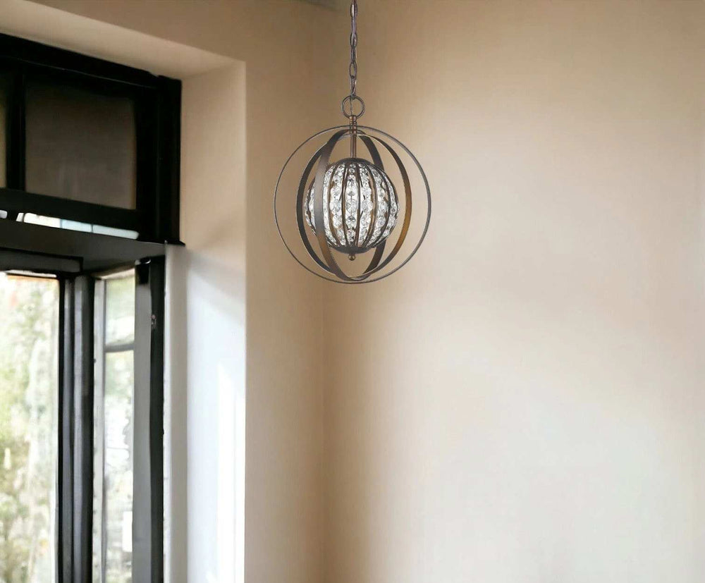 Olivia 1-Light Oil-Rubbed Bronze Crystal Globe Pendant - Homeroots - Flyclothing LLC