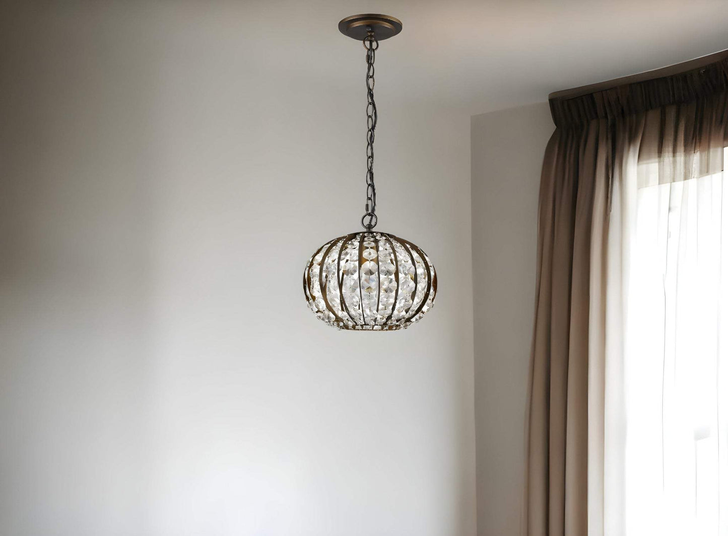Olivia 1-Light Oil-Rubbed Bronze Crystal Globe Pendant - Homeroots - Flyclothing LLC