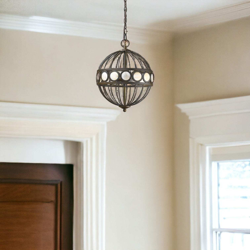 Aria 3-Light Oil-Rubbed Bronze Globe Pendant With Mother Of Pearl Accents - Homeroots - Flyclothing LLC