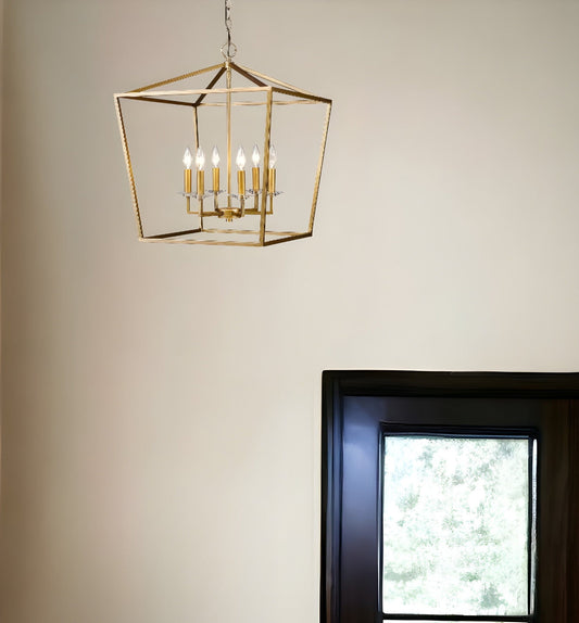 Kennedy 6-Light Antique Gold Foyer Pendant With Crystal Bobeches - Homeroots