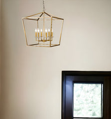 Kennedy 6-Light Antique Gold Foyer Pendant With Crystal Bobeches - Homeroots