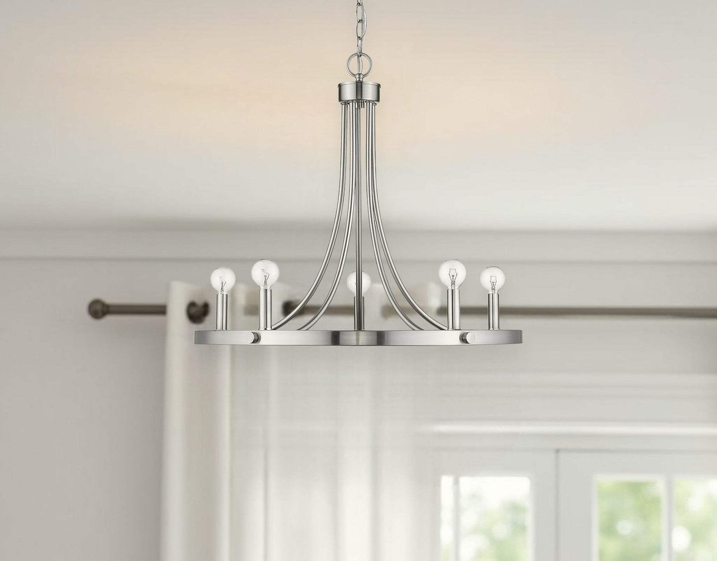 Silver Candle Style Five Light Metal Dimmable Chandelier - Homeroots - Flyclothing LLC