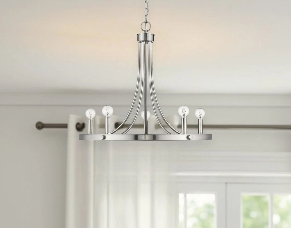 Silver Candle Style Five Light Metal Dimmable Chandelier - Homeroots