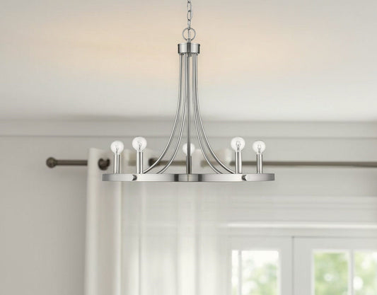 Silver Candle Style Five Light Metal Dimmable Chandelier - Homeroots