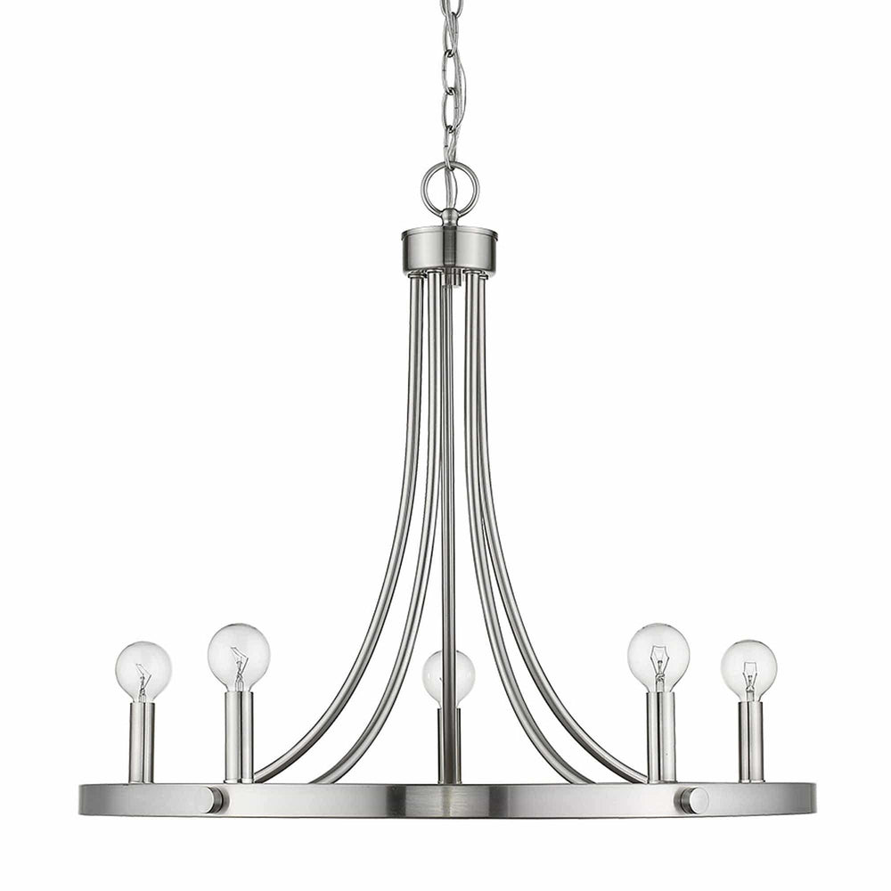 Silver Candle Style Five Light Metal Dimmable Chandelier - Homeroots - Flyclothing LLC